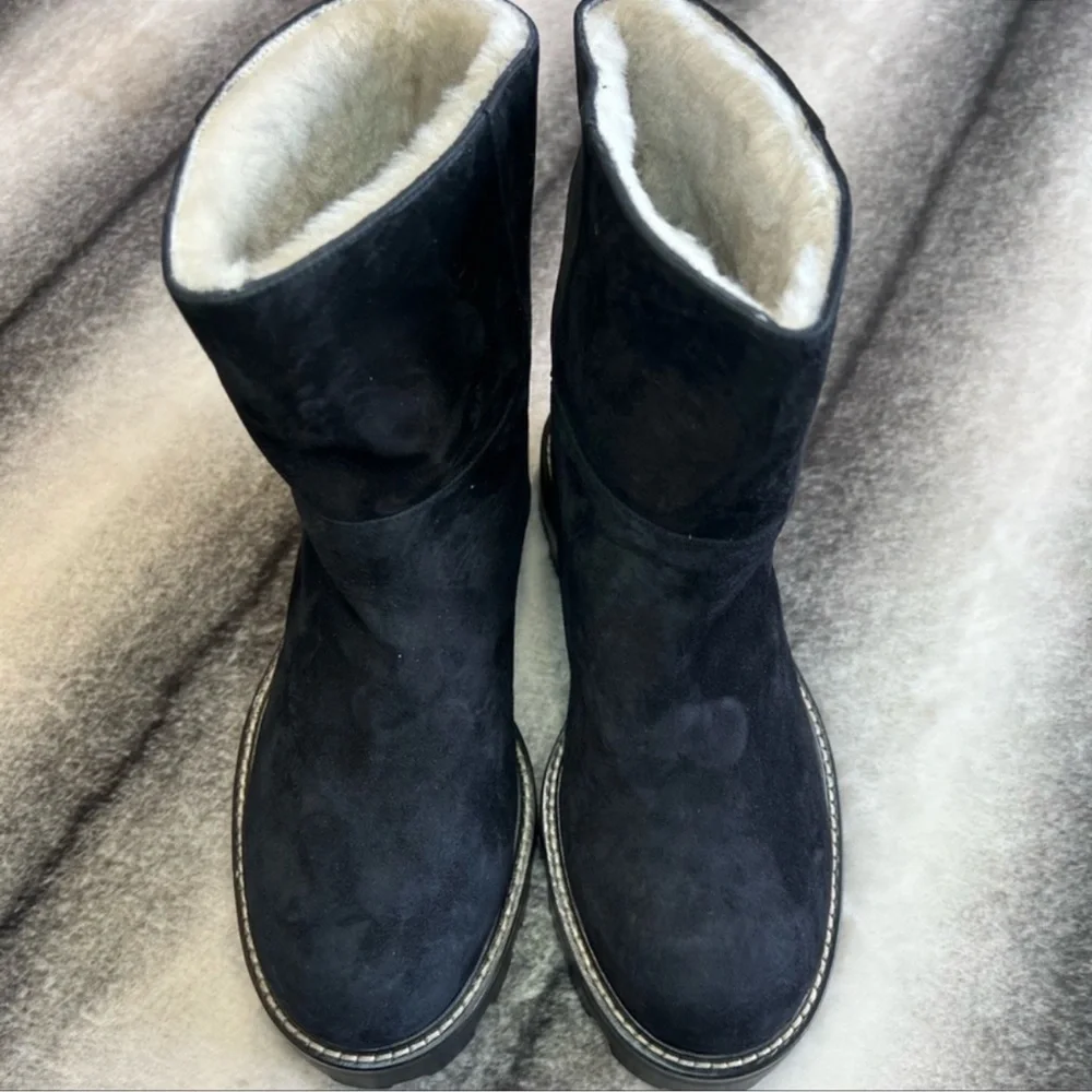 Jimmy Choo Hansel Flat Shearling Fur Lined Black Suede Boots